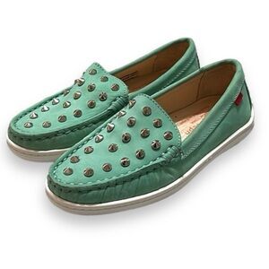Marc Joseph NY Leather Studded Moccasins Girl’s Size 11.5 Turquoise Nubuck